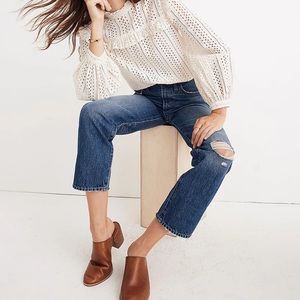 Madewell Classic Straight Rip Knee Jeans In Jade Wash Size 30